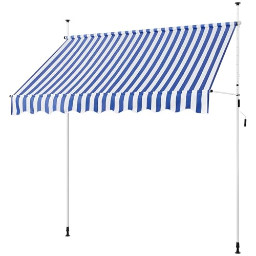 Yaheetech Toldo de Balcón con Manivela 250 x 180 cm Toldo Manual Retráctil para Exterior Altura Regulable Protección UV Protección Solar Resistente a la Intemperie Azul y Blanco