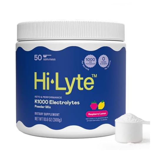 Hi-Lyte Keto K1000 Electrolyte Powder | Hydration Supplement Drink Mix | 50 Servings | Boost Energy & Beat Leg Cramps | No Maltodextrin or Sugar | Raspberry Lemon