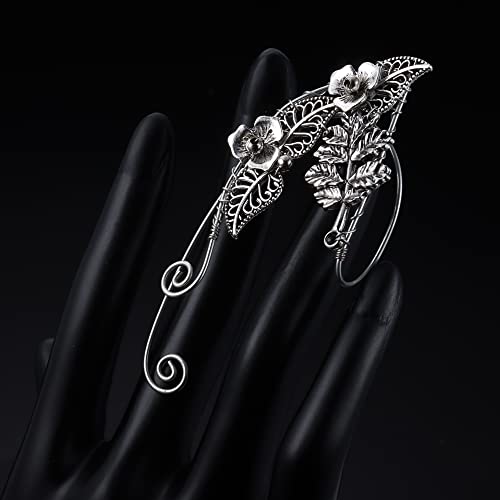 Sailimue Elf Ear Cuffs Handmade Clip-On Earrings Handcraft Hollowed Leaf Pearl Beads Wing Tassel Filigree Elf Ear Jewelry For Fantasy Fairy Ears Elven Cuff Wrap Earrings Halloween Cosplay Costum #TOP3