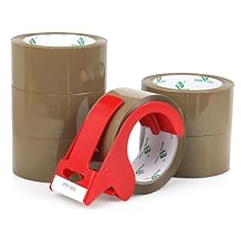 BOMEI PACK Brown Packing Tape with Dispenser, 2.6 Mil 1.88 Inch x 60 Yards, 6 Refills Rolls Moving Tape for Box Packaging, Shipping and Storage