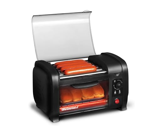 Comparison: Best Hot Dog Cooker 8 Elite Gourmet EHD-051B Hot Dog Toaster Oven, 30-Min Timer, Stainless Steel Heat Rollers Bake & Crumb Tray, World Series Baseball, 4 Bun Capacity, Black