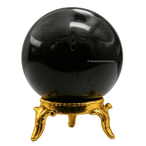 Amazing Gemstone Black Tourmaline Crystal Ball with Stand - 2' Inches Crystal Sphere Meditation Balls for Witchcraft and Decorative Balls