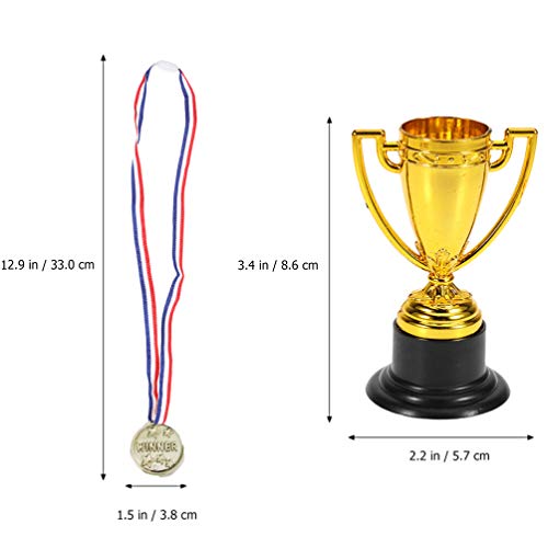 LIOOBO Conjunto de 12 peças de troféu e medalhas de prêmio, mini troféus de plástico dourado, 6 peça