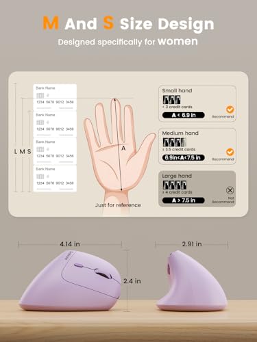 Image of SABLUTE Ergonomic Mouse, Rechargeable Wireless Vertical Mouse with 4 Adjustable DPI Options, Dual-Device Connectvity for Computer /PC /Laptop,Bluetooth Mouse for Window,Mac OS,Purple