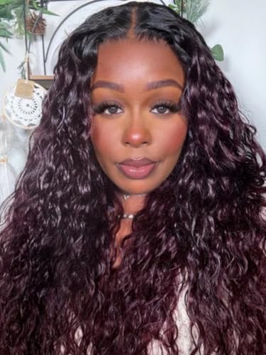 Nadula Black Cherry 13x4 Lace Frontal Water Wave Glueless Wig with Pre-Cut Lace, Pre-Plucked & Bleached Knots, No Glue, Human Hair Colored Wig, 20inch -  NA-A1-TU138-20