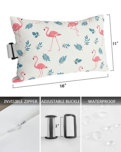 Tropical Flamingo Leaves Filling Outdoor Beach Chair Pillow Headrest For Chaise Lounge Chair, Summer Pink Birds Pattern Recliner Head Pillow With Inserts & Elastic Stripes 11X16(2 Pcs) #TOP2
