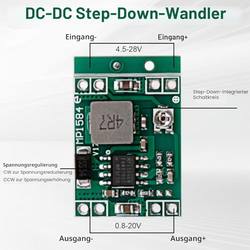 10 Stück Mini Step Down Converter Modul, DC-DC Buck Converter, 4.5-28V Spannungswandler, Ultra Kleine DC-DC Wandler, 24V zu 12V 9V 5V 3V Step Down Einstellbar Wandler