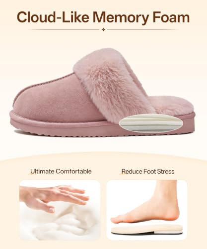 Image of Litfun Fuzzy Memory Foam Slippers for Women Indoor Outdoor House Shoes