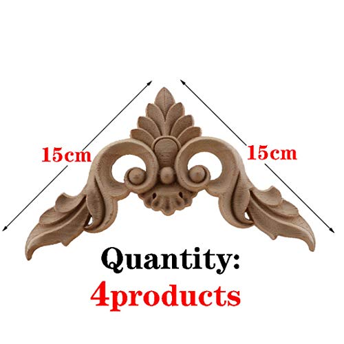 T-Misenosy 4 Uds Accesorios decoración Apliques Madera Maciza molduras talladas Muebles tallados en Madera Vintage hogar Cuerno Flor Nueva Talla 15cmX15cm2