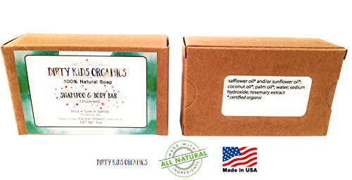 Image of 2 Pack Baby & Kid Shampoo & Body Wash Bar Soap 4 Oz Long Lasting Bars | Natural & Organic Formula For Head, Face, Body & Hair | No Scents, No Colors, No Additives | Dirty Kids Organics