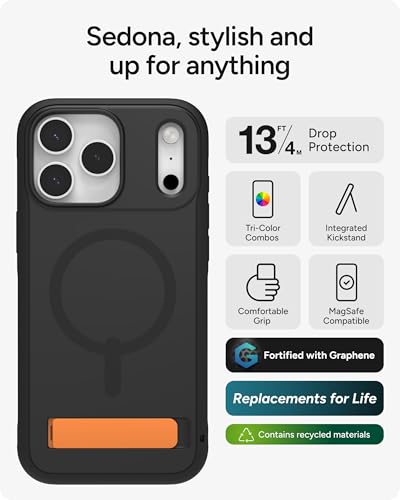 Image of ZAGG Sedona Snap Case with Kickstand for iPhone 17 Pro Max - Flood Black, Drop Protection (13ft /4m), Multi-Layer Protection, with Camera Button, MagSafe Phone Case with Impact-Absorbing Bumpers