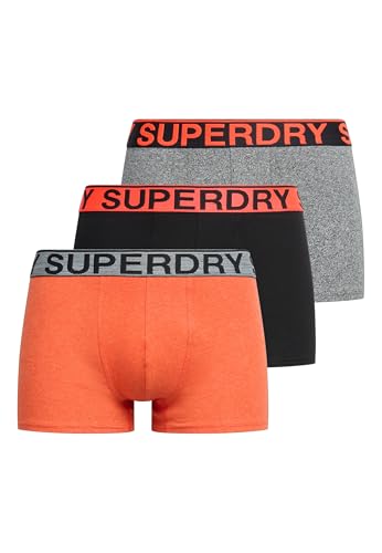 Superdry Herren Boxershorts im Dreierpack Karst Mega Schwarz/Schwarz/Leuchtend Orange Meliert M