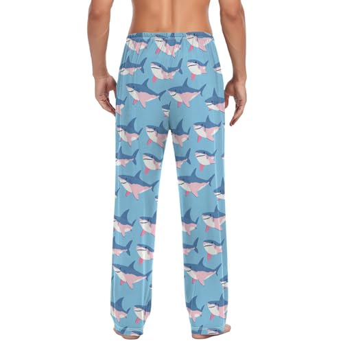 Men's Pajama Pants Blue Shark Pink Pajama Pants for Men PJs Bottoms Drawstring Pockets Sleep Lounge Pants S2