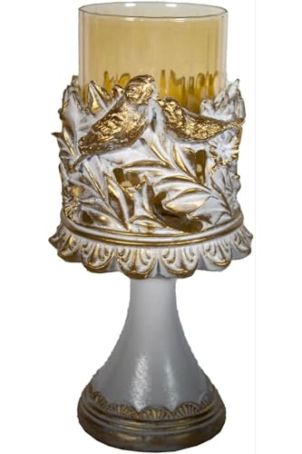 Candle Holder with Bird Accent Polyester White Color Single Piece