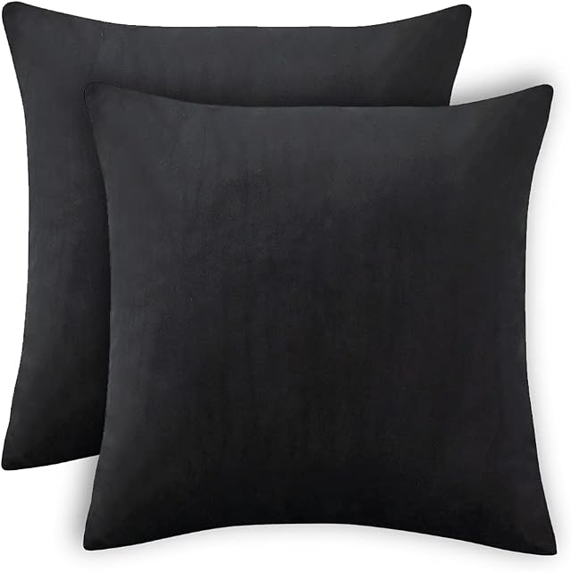 RENMEI Set of 2 Black Cushion Cover for Sofa 18X18 Inches 45cm x 45cm Soft Smooth Throw Pillowcases en Velvet for Bedroom with Invisible Zipper