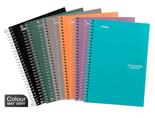 Five Star 5-Subject Cahier, 6" x 9.5" Taille de la feuille, Collège Règled (840039) | 300 Pages/150 Feuilles, Wirebound, Pas de marge, Couvertures en poly de couleur assorties, 1 Carnet de notes, couleur mai Vary