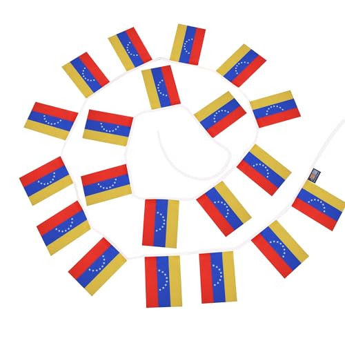 Image of AZ FLAG Venezuela 8 stars 6 meters BUNTING Flag 20 flags 9'' x 6'' - new Venezuelan without arms STRING flags 15 x 21 cm