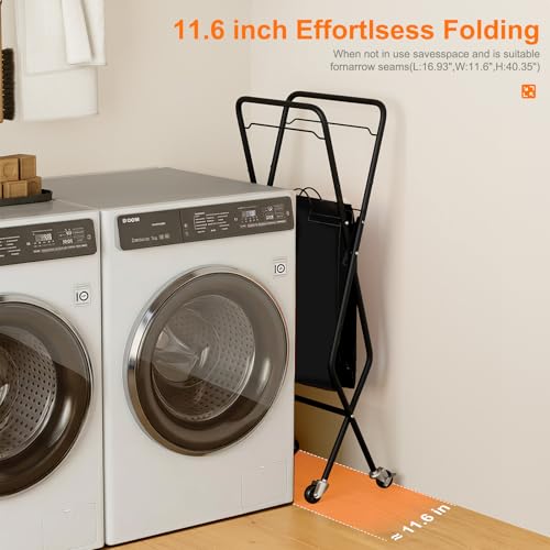 Image of Laundry Basket with Wheels:88L Rolling Laundry Cart Foldable Metal Frame Dirty Clothes Laundry Hamper 36 inchH 4 Caster 2 Brake Waterproof Removable Liner Carry Handle for Dorm Laundry Room,Black