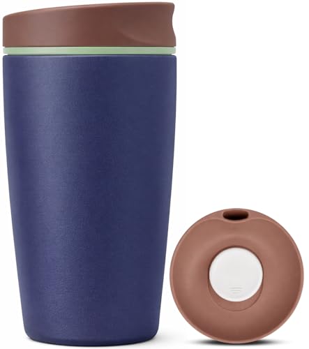 Image of Lyrovo Insulated Coffee Mug with Lid for Office & Travel | Reusable Double Walled Coffee Mug for Men & Women | Hot & Cold Beverage Cup (No Handle, Navy Blue)