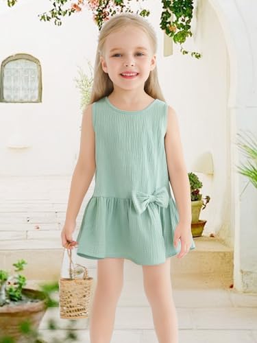 Toddler Girl Dress Baby Girl Clothes Cotton Linen Halter Sleeveless Ruffle Dresses Kids Summer Sundress with Bow3