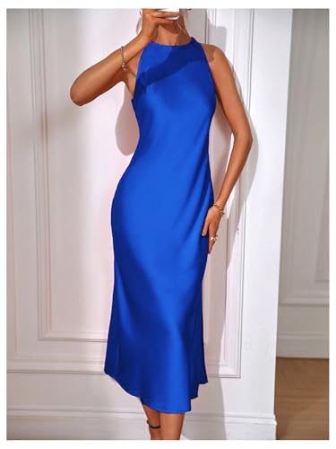 Image of Floerns Women's Elegant Sleeveless Crew Neck Maxi Dress Slit Cocktail Tank Dress