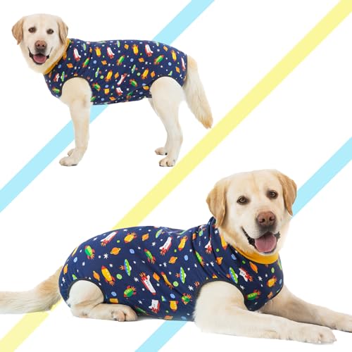 Image of Recovery Suit for Dogs After Surgery, Large Medium Dog Recovery Onesie Surgical for Prevent Licking Cone Alternative, Soft Cotton Covers Wound Body Suit (Rocket, 7X-Large (Pack of 1))