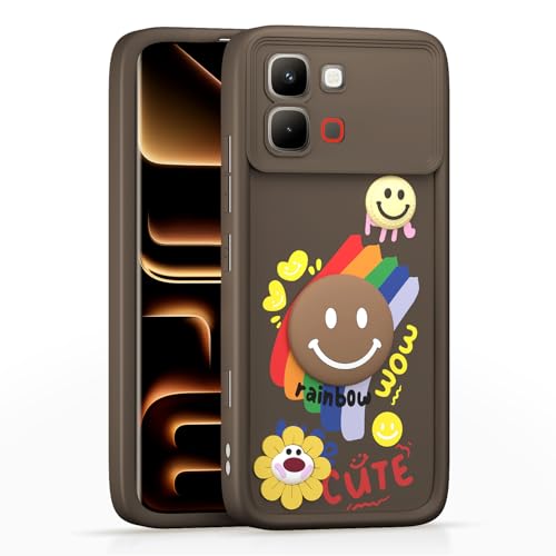 Image of Pikkme Back Cover for Infinix Note Edge 5G | Soft Silicone| Cute Rainbow Smile & 3D Cartoon Flower Design | Shockproof Raised Camera Protection Bumper Case (Brown)