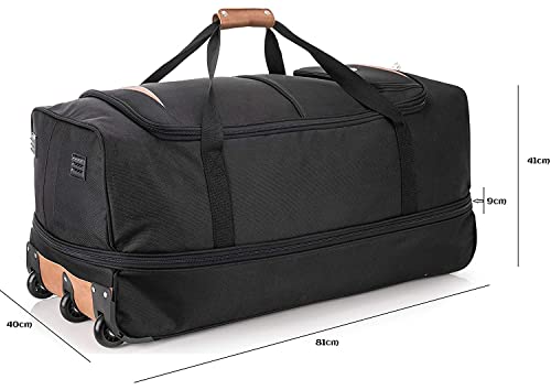 DK Luggage XL Expandable Holdall Extra Large 32” Suitcases EXP32 with 3 Wheels Tan Trimming Black - Image 4