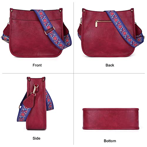 Image of HKCLUF Crossbody Bags for Women Trendy Vegan Leather Hobo Handbags With 2PCS Adjustable Guitar Strap Shoulder Bucket Bags