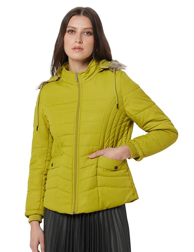 Image of Qube By Fort Collins Women's Medium-Length Bomber Jacket with Detachable Hood Stylish Winterwear for All-Day Comfort |Material: Nylon