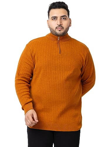 Image of Kvetoo Plus Size Men High Neck Zipper Full Sleeve Woolen Winter Sweater