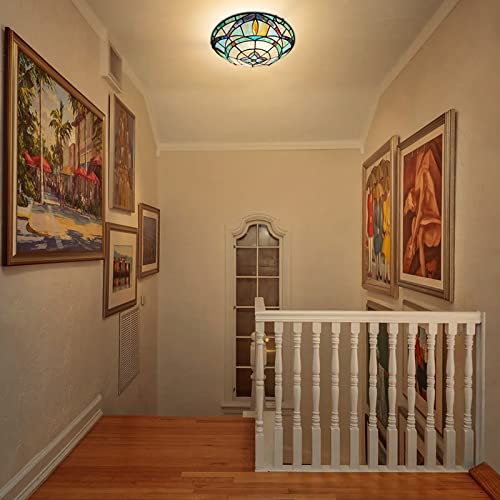 ARTZONE Tiffany Ceiling Lights, Stained Glass Ceiling Light 2-Lights 12 Inch Tiffany Flush Mount Ceiling Light for Bedroom Dining Living Room Entryway Foyer