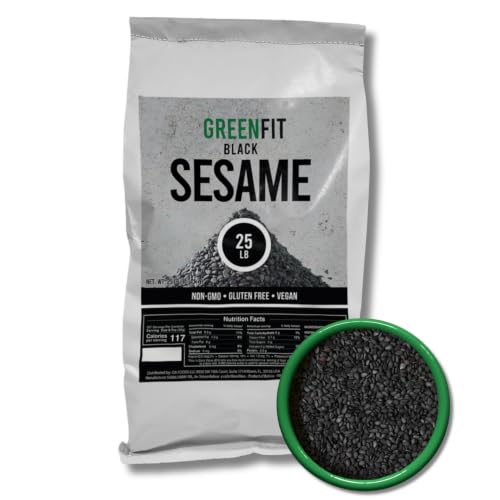 Greenfit Black Sesame Seeds - 25lbs Bulk Bag | Non-GMO, Gluten-Free, Vegan-Friendly | Premium Quality, Nutrient-Rich, Healthy &amp; Versatile for Cooking and Baking