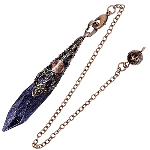 KYEYGWO Pierre de Pendule de Divination Pierre de sable bleue, Pendentif Pendule en Cristal Reiki Avec Chaîne Cover