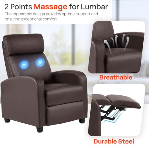 Image of FDW Recliner Chair Massage Chair Reading Chair Reclining Sofa Home Theater Seating with Lumbar Support Massage and Padded Backrest for Living Room and Bedroom (Leather, Brown)