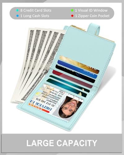 Womens Wallet, RFID Small Slim Wallets for Women, Compact Credit Card Holder, Cute Leather Bifold Ladies Purse with Zipper Coin Pocket and ID Window, Blue3