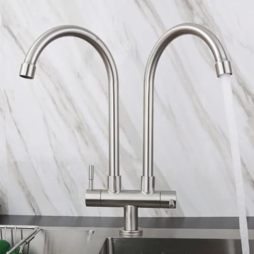 Robinet de cuisine pivotant 360 en acier inoxydable argenté G1/2 - 4