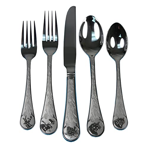 Rivers Edge Products 20-Piece Flatware Set for 4, Stainless Steel Silverware Set with Rustic Wildlife and Foliage Design, Forks Spoons and Knives Set, Dishwasher Safe