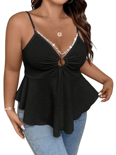 SHENHE Women's Plus Size V Neck Asymmetrical Flared Hem Cute Peplum Top Boho Camisole Tank