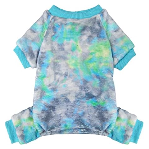 Soft Velvet Dog Pajamas Tie Dye Dog Clothes for Small Boys Girls Dog Onesies Puppy Jumpsuit Warm Stretchy Dog Pjs for Winter, Grey Medium Cover