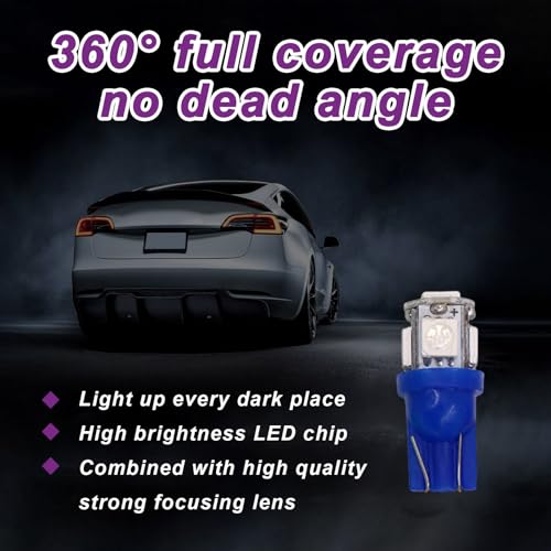 10 Bombillas LED T10 para auto, kit 5050 5SMD color azul miniatura 5