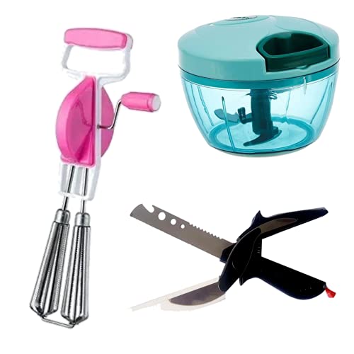 NIMJE Combo of Kitchen Tools Big Size 725ml Handy Chopper and 4 in 1 Clever Cutter Knife with Hand Blender for Vegetable and Fruit