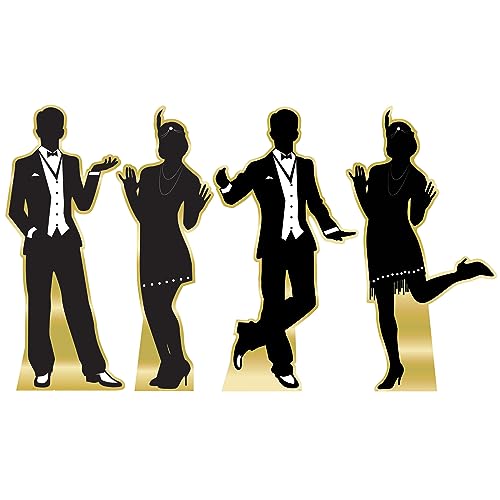 Beistle Large 4 Piece 5' 5" x 34.5" Cardboard Great 20's Dancer Silhouette Stand-Ups- 1920's Prom Décor, Photo Backdrops