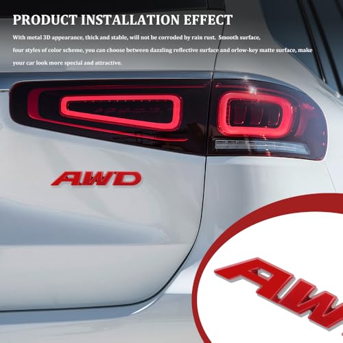 Image of AWD Emblem Sticker, Car Exterior Emblems Badge, 3D Metal Tailgate Side Sticker Badge, Car Decoration Accessories Self Adhesive Logo Emblem Fit for Trunk Tailgate Fender (AWD, Red)