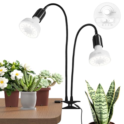 Barrina Orbgrow OG11A2 Clip On Grow Lights for Indoor Plants Integrated Stepless Dimming & Timing 5000K 22W(2 x 11W 200 Watt Equiv) Full Spectrum 2-Gooseneck with E26 Plant Light Bulbs
