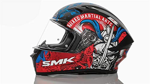 Image of SMK Helmets Stellar Samurai Pinlock Anti Fog Lens Fitted Single Clear Visor Full Face Helmet - MA253 (Black Blue Red, Large - 580 mm)