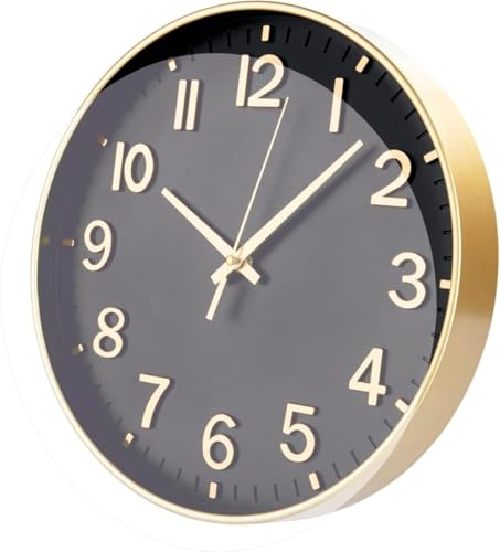 Image of Rylan Plastic Digital Wall Clock 12 inch Silent Quartz Decorative Non-Ticking Classic Clock Battery Operated Round Easy to Read for Room /Home /Kitchen /Bedroom /Office /School (Gold Black)'