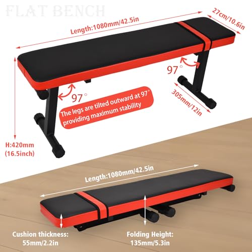 Flat Weight Bench - Flat Benches for Home Gym Exercise Fitness Training, Foldable Flat Workout Bench, 660LBS, Easy Assembly