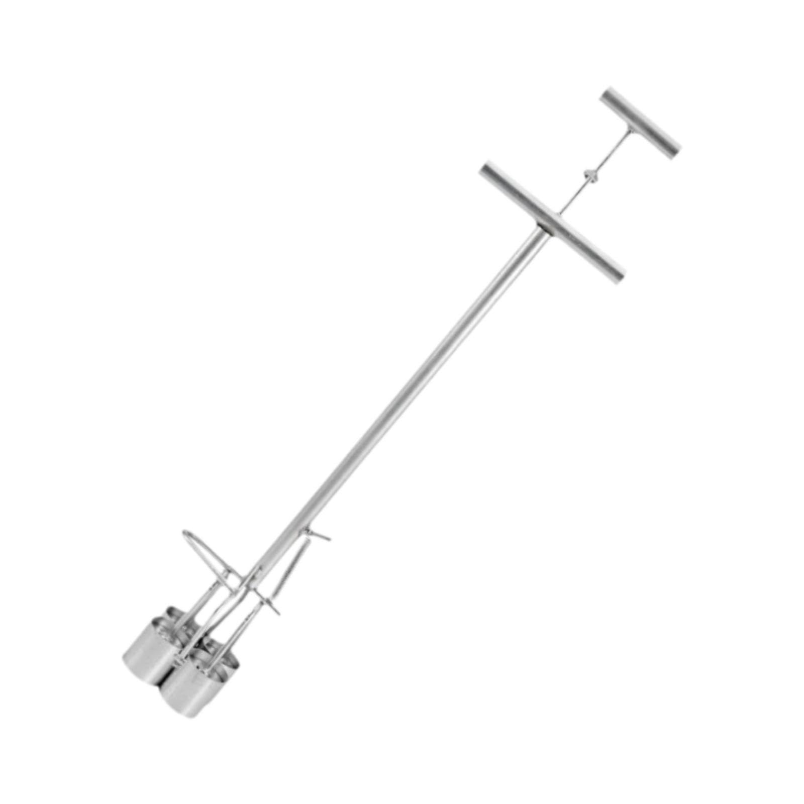 Homyl Semoir Manuel pour Jardin Potager, Planteuse de Bulbes, Outil de Pressage de Graines en Fer avec Poignée Ergonomique et Tube Adapté, 4 Trous