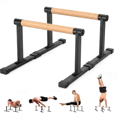Trlakepreble Wooden Parallel Bars 20 Length 12 Heightand Dip Bar with Thick Beech Handles Push-up stands for Handstand L-Sit Gymnastics Strength Training Home Gym Anti-slip Mats Easy to Install 700lbs(Black L)